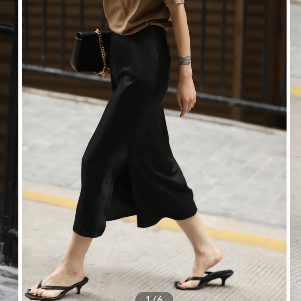 Commense Black Satin Midi Skirt NWT